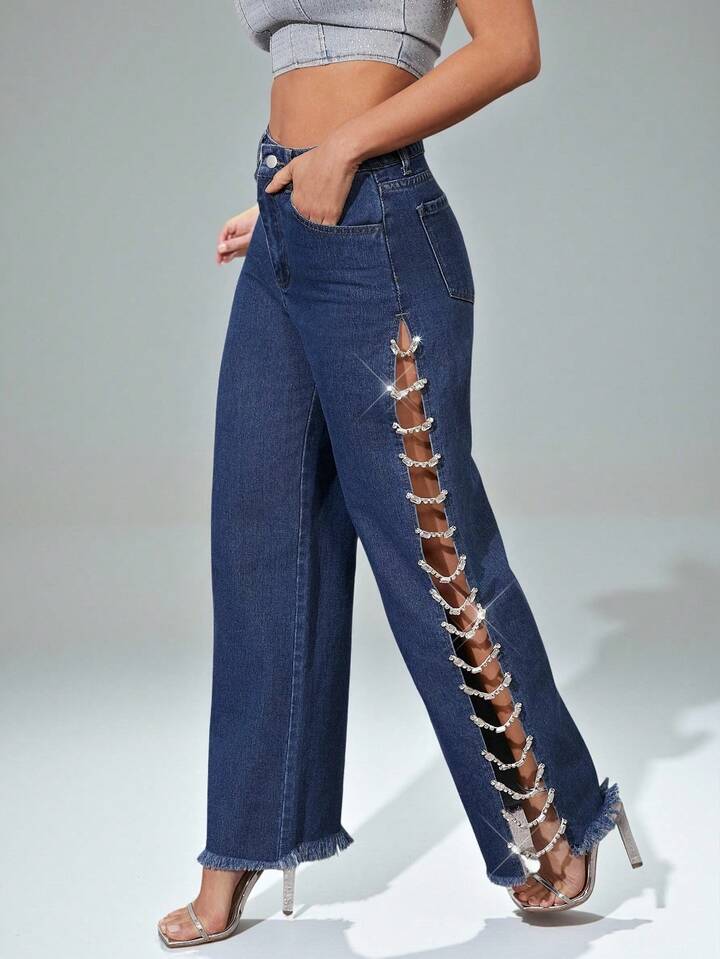 Rhinestone Wide Leg Jeans