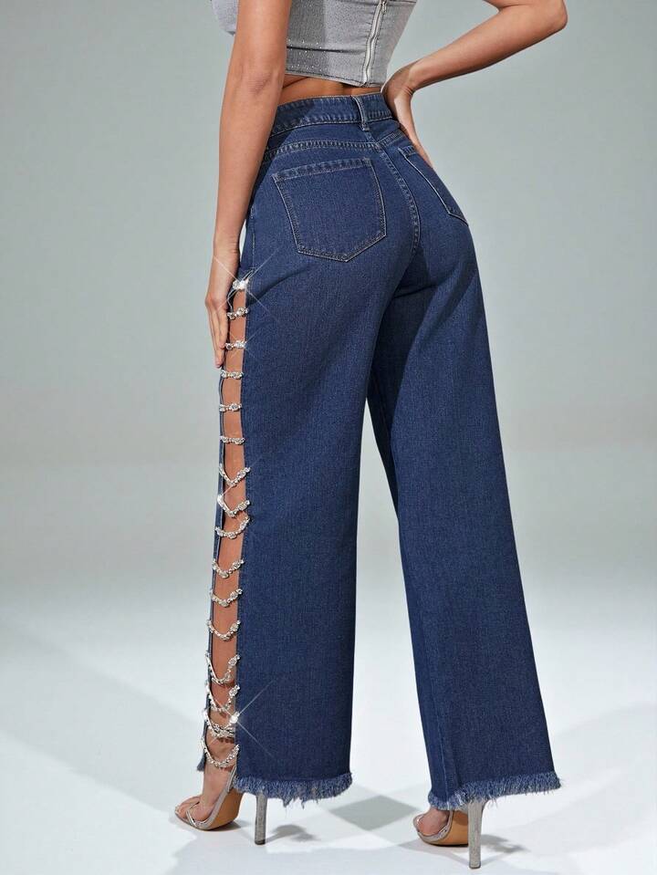Rhinestone Wide Leg Jeans