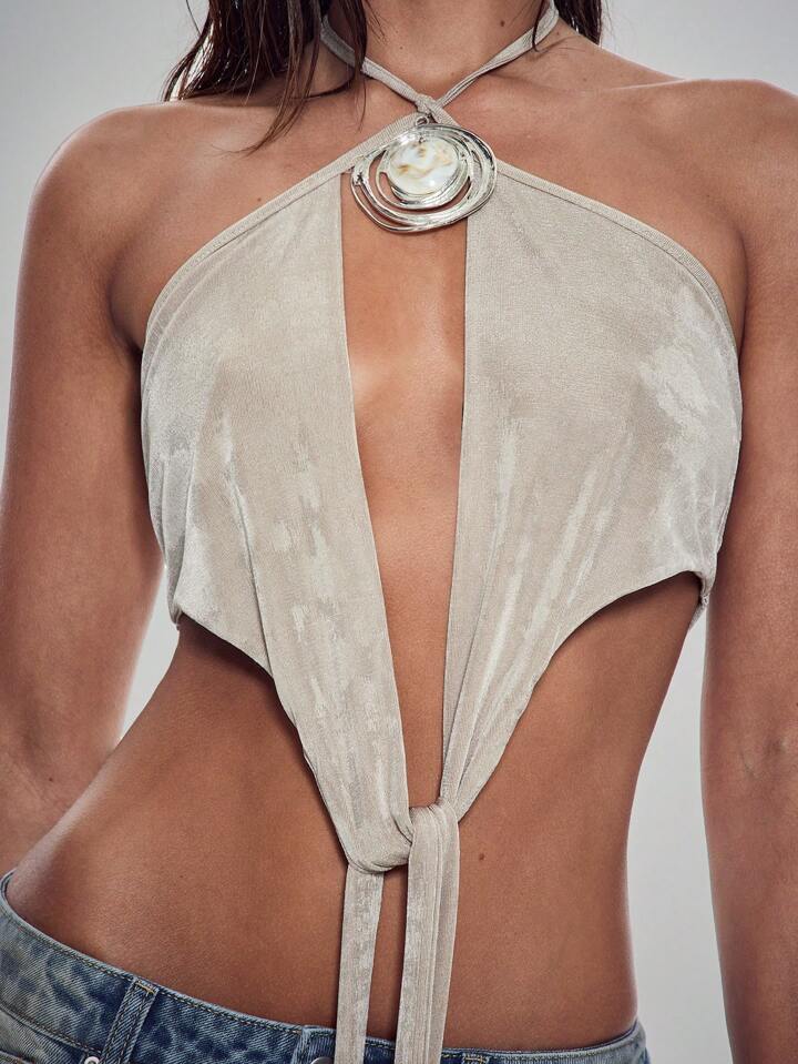 Tie Front Cut Out Low Back Top