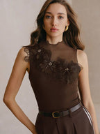Mesh Patchwork 3D Floral Design Tank Top