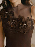 Mesh Patchwork 3D Floral Design Tank Top