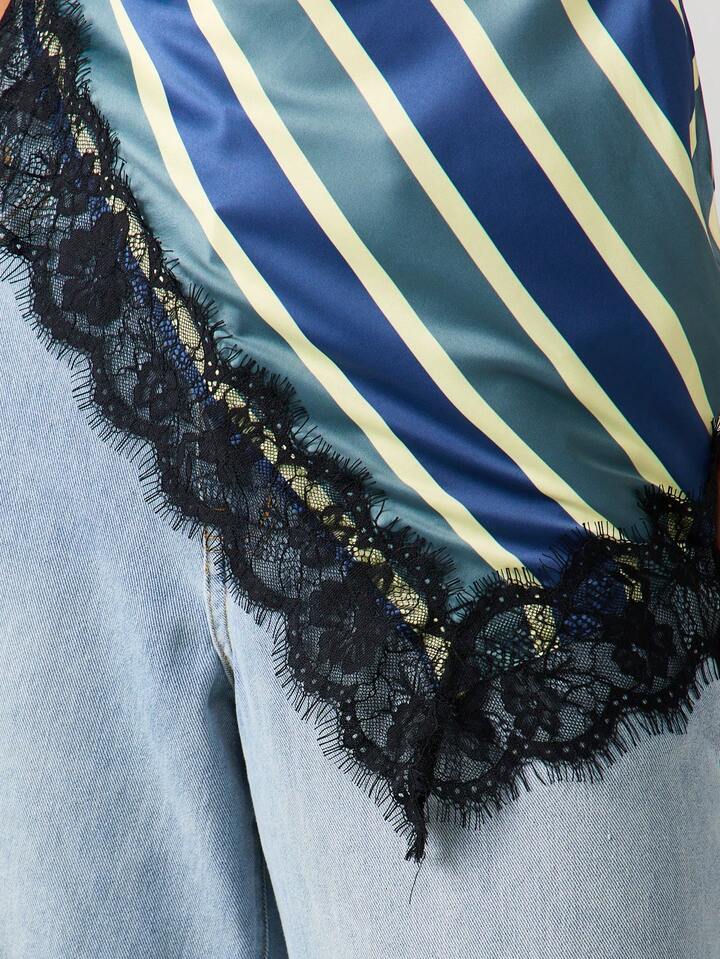 Asymmetric Striped with Lace Top