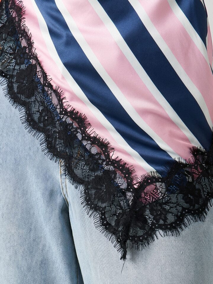 Asymmetric Striped with Lace Top