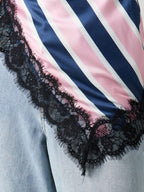 Asymmetric Striped with Lace Top