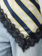 Asymmetric Striped with Lace Top