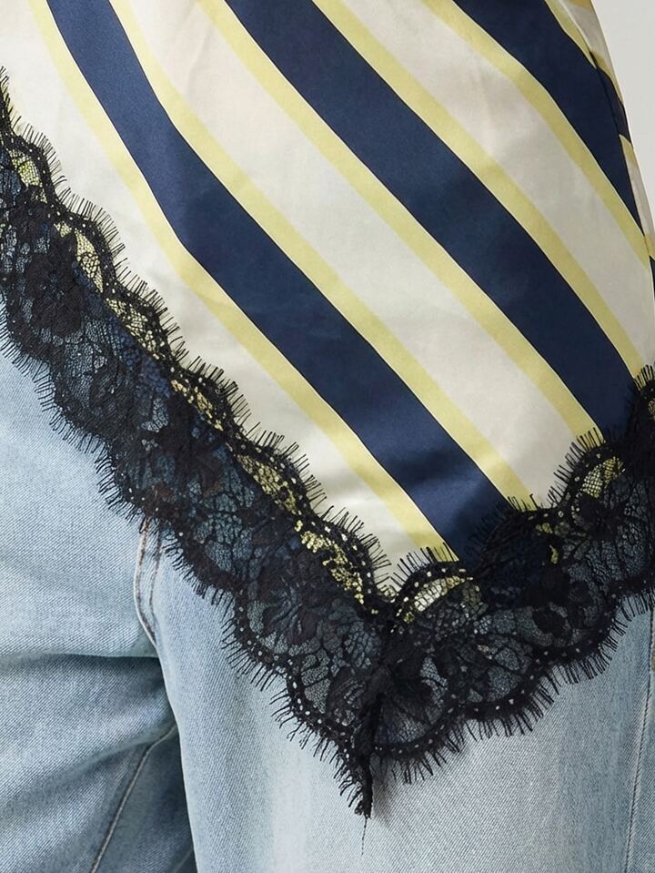 Asymmetric Striped with Lace Top