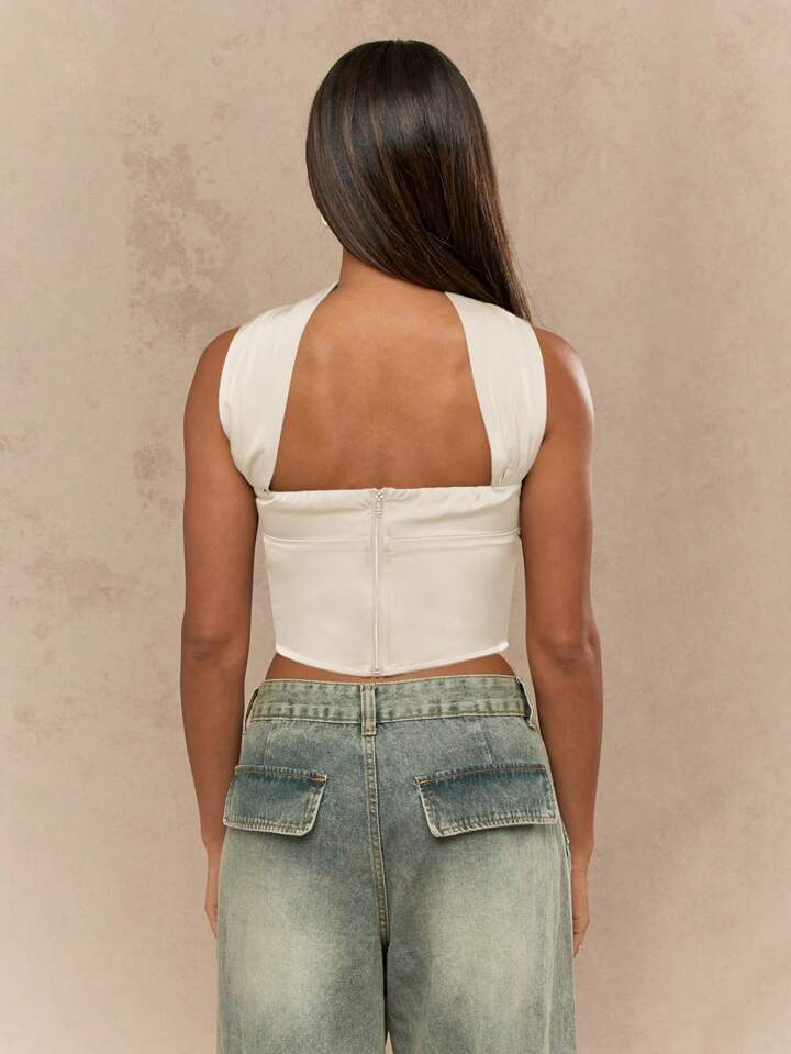 Satin Neck And Back Detail Bandeau Top