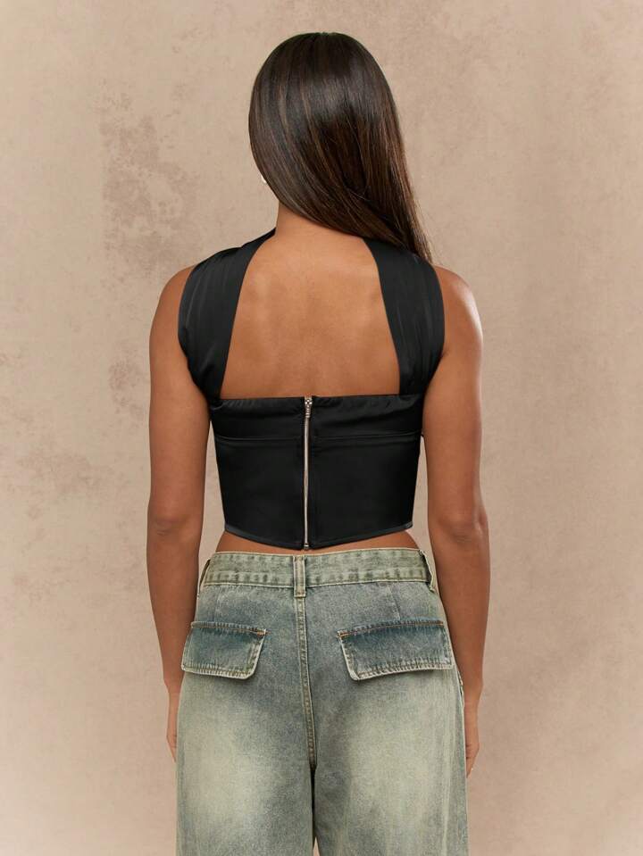 Satin Neck And Back Detail Bandeau Top