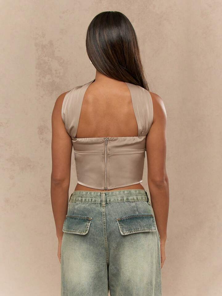 Satin Neck And Back Detail Bandeau Top