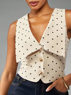 Polka Dot Waistcoat Button Front Vest Top