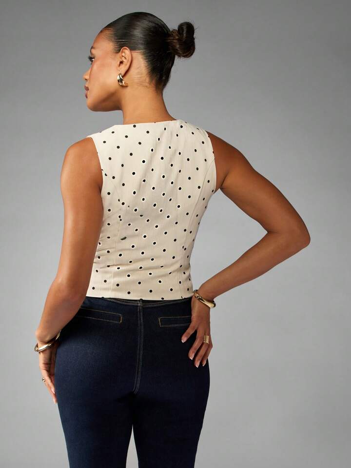 Polka Dot Waistcoat Button Front Vest Top
