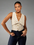Polka Dot Waistcoat Button Front Vest Top