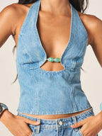 Denim Holder Neck Tank Top