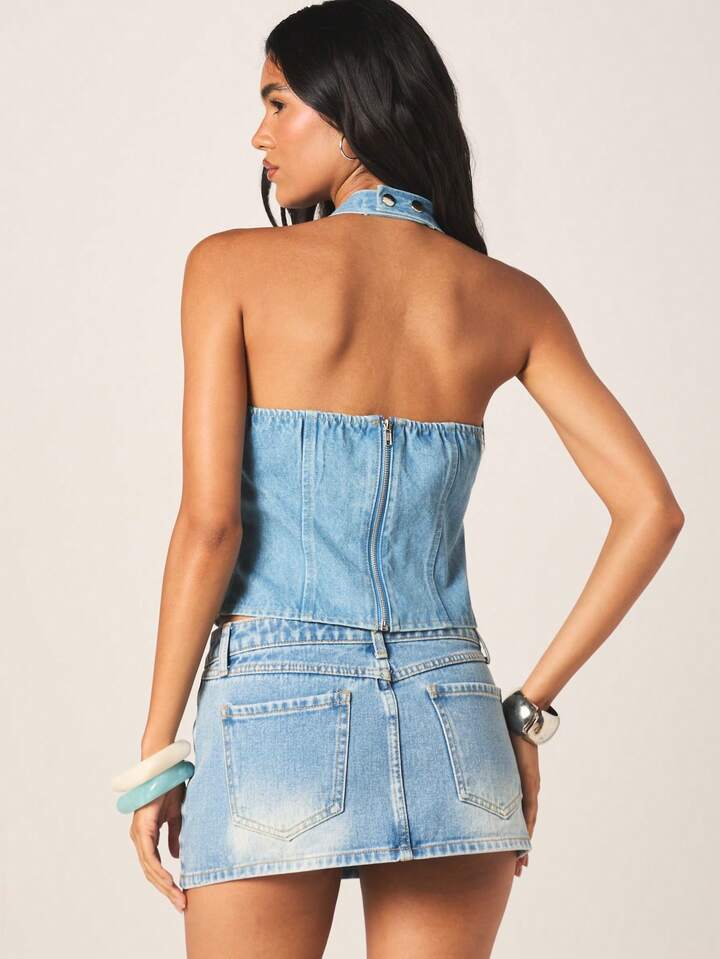 Denim Holder Neck Tank Top