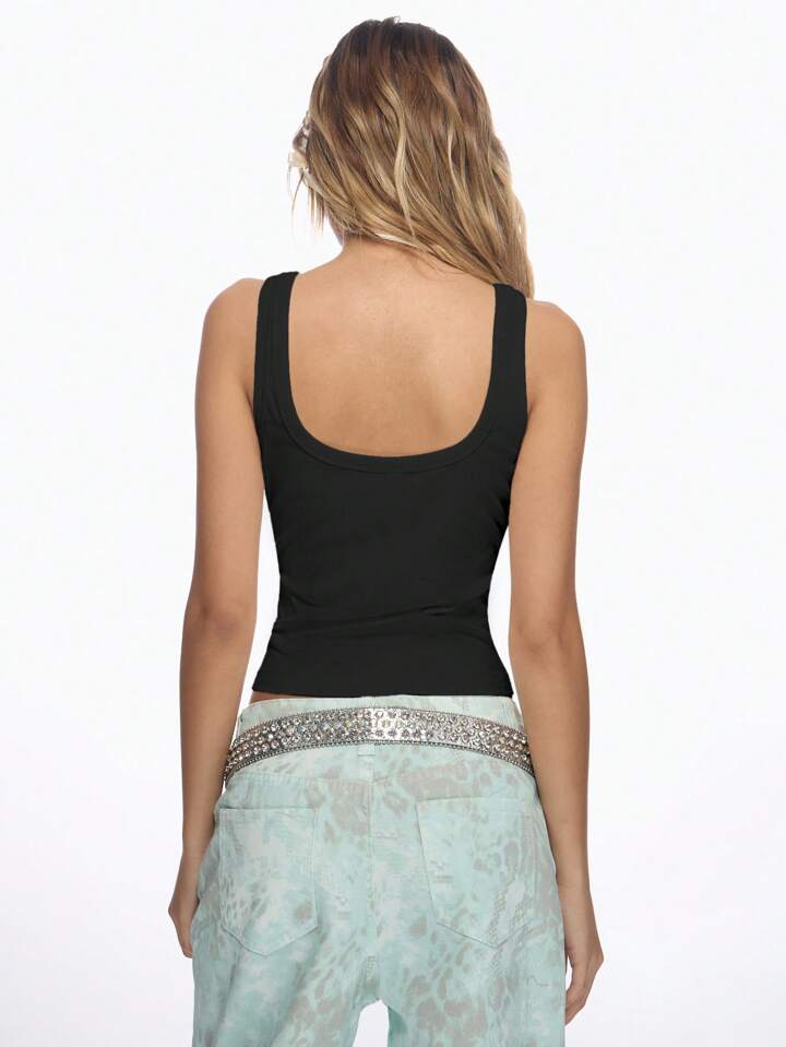 Crystal Embellished Ribbed Tank Top