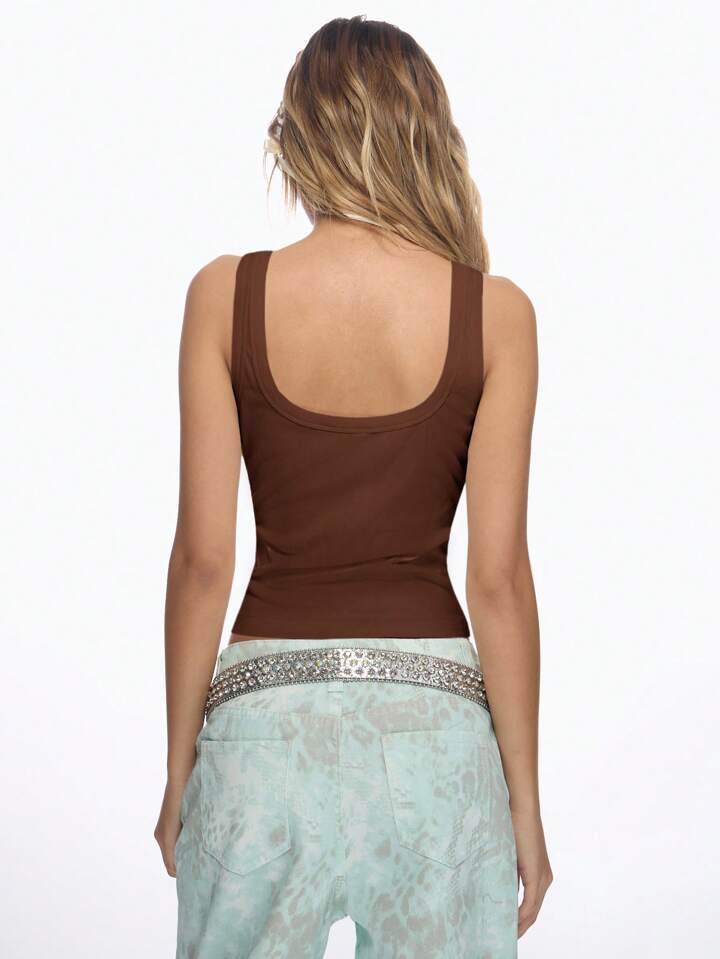 Crystal Embellished Ribbed Tank Top