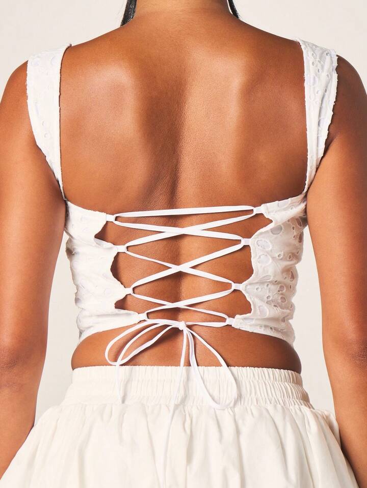 Lace Up Back Corset Bustier Tank Top