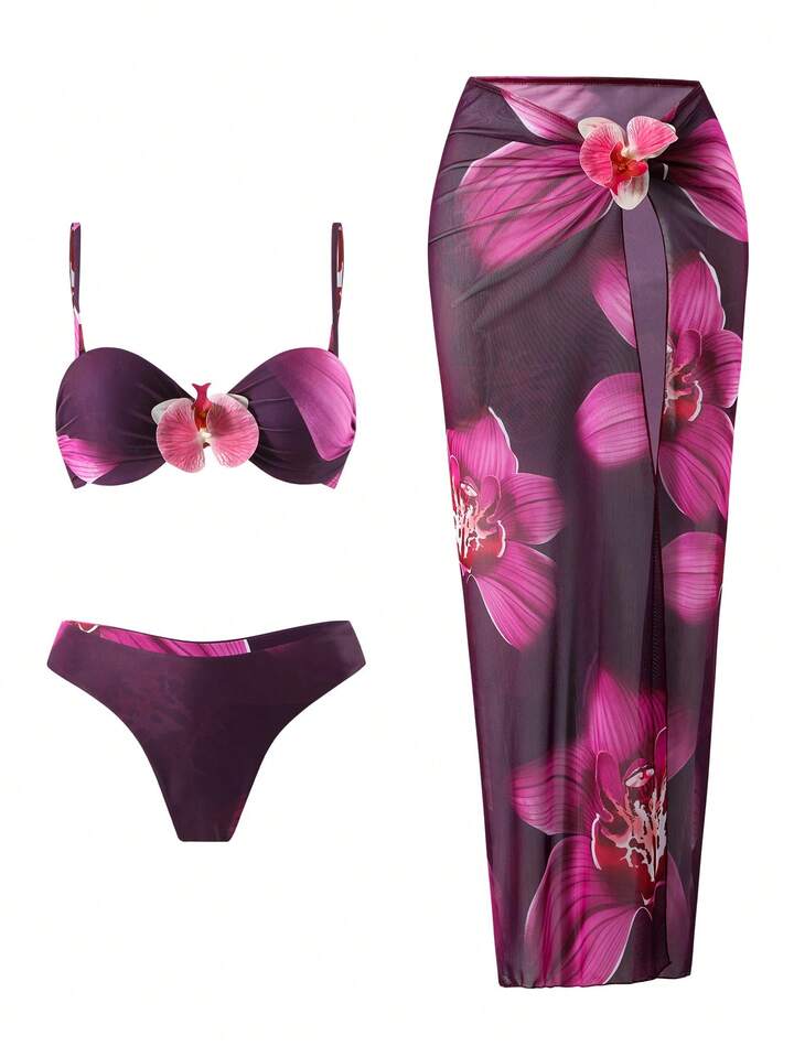 3-Pieces swimsuit And Cover Up set