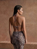 3-Pieces Leopard Print Swimsuit Set With Skirt Cover Up