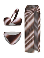 3-Pieces Set One-Shoulder Swimwear Set With Skirt Cover Up