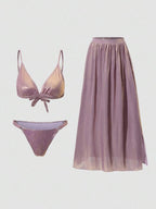 Metallic Swimsuit Set & Skirt Cover Up