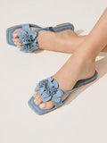3D Flower Square Toe Flat Sandals