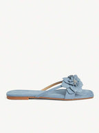 3D Flower Square Toe Flat Sandals
