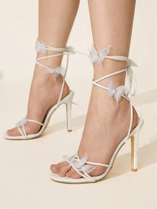 3D Butterfly Lace Up Heeled Sandals